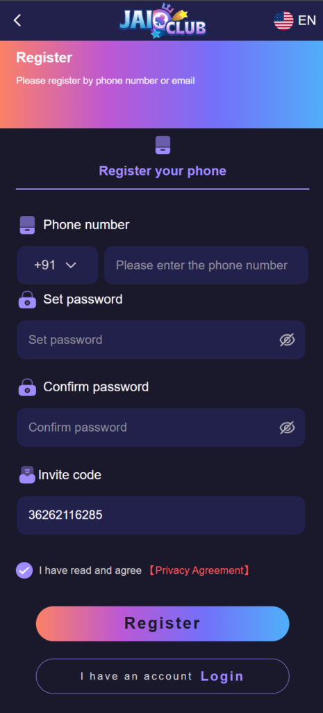 Jai Club registration form